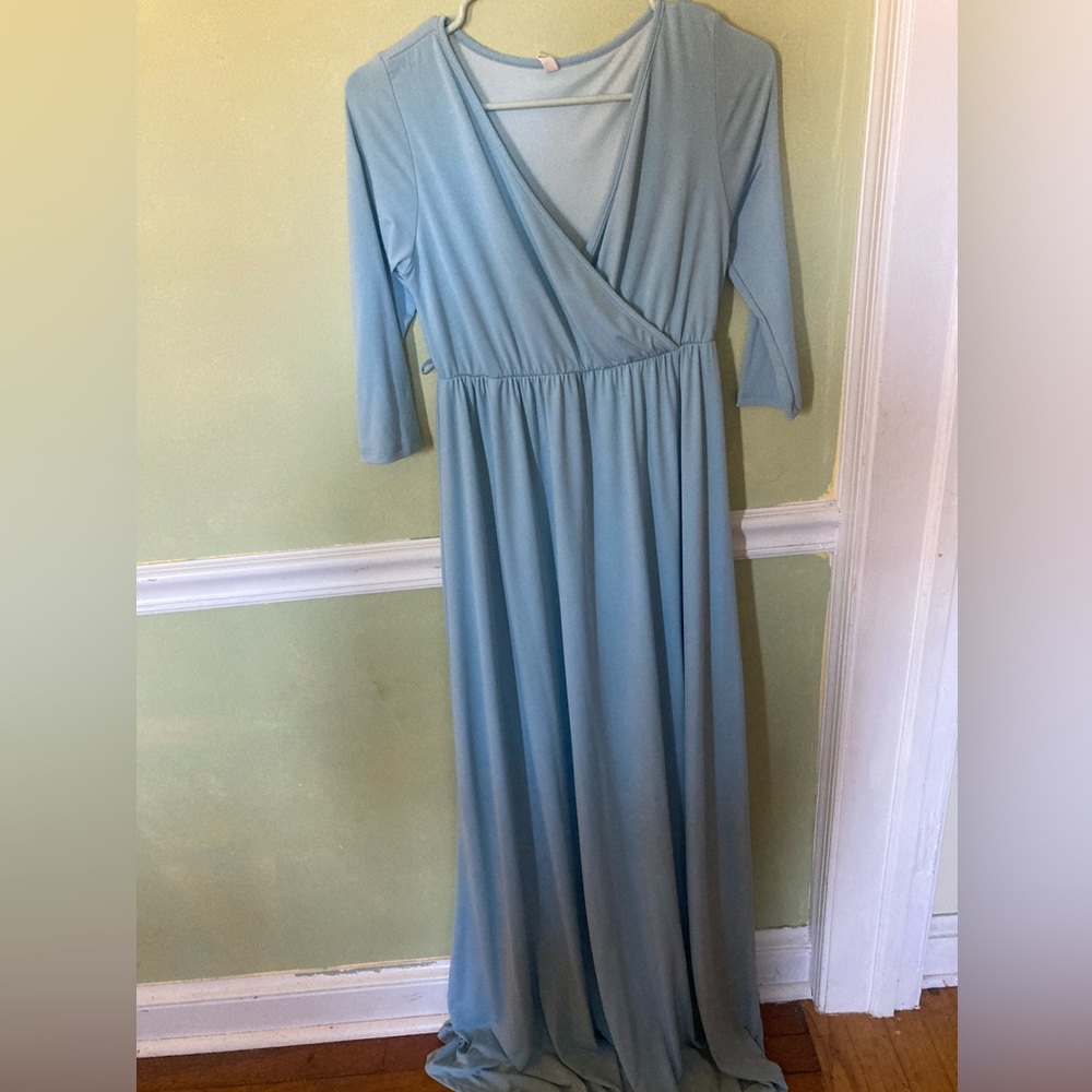 PinkBlush Light Blue Draped 3/4 Sleeve Maternity Maxi Dress, Size S